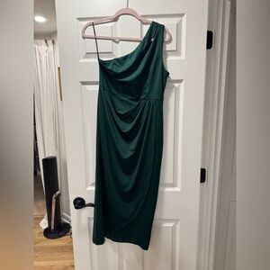 Chic One-Shoulder Dark Green Dress